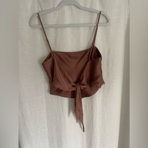 Aritzia Silky rust pink tie back crop top